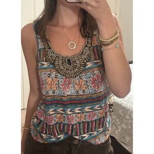 Vintage‎ Forever 21 Beaded Tank Top Womens S Multi Color Boho Festival Hippie